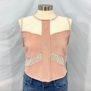 SOPHIE RUE Pink and White Lace Crop Top NWT